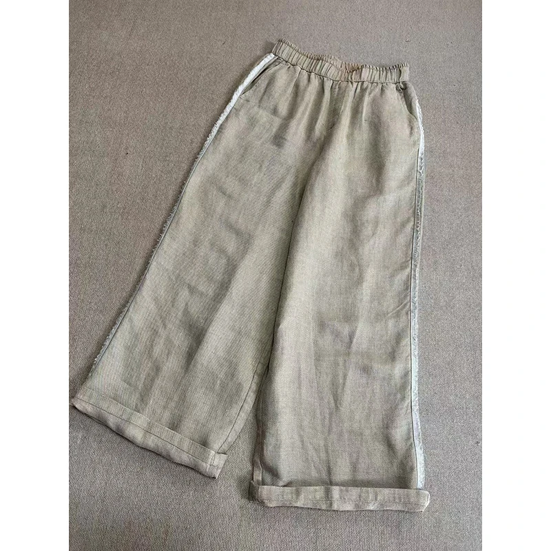 DaoZi/丹丹 {高货}时尚经典汉麻侧边磨毛松紧腰高腰休闲裤425