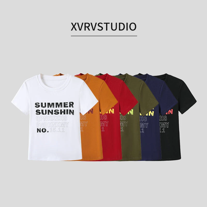 XVRV2025简约圆领字母印花t恤小众设计感夏季新款上衣女显瘦短袖