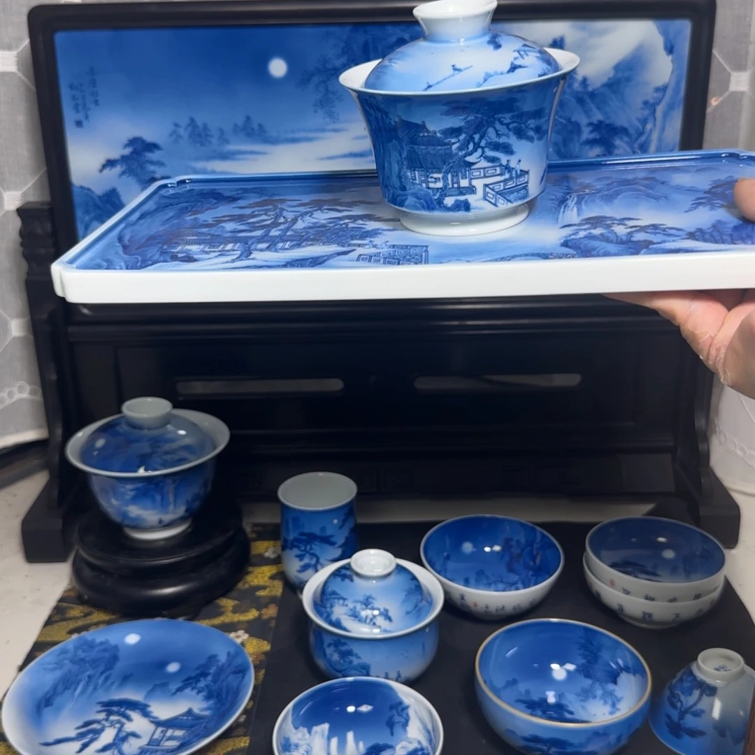 瓷片轩*~青花山水套组