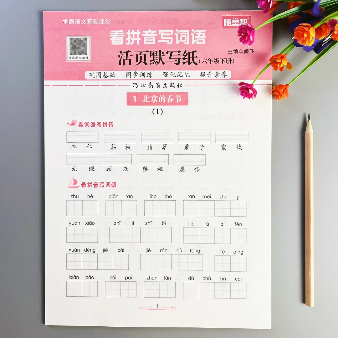 活页看拼音写词语六年级下册语文看拼音写词语生字注音字词默写纸