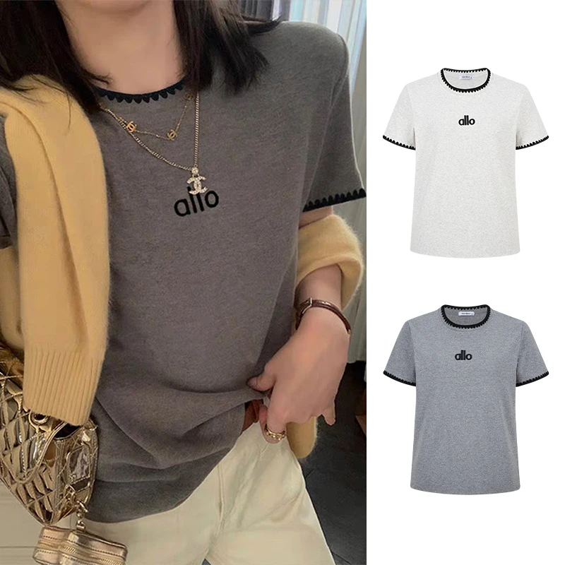 Moses Queen/魔西女王字母绣花短袖T恤女拼色设计感小众百搭上衣