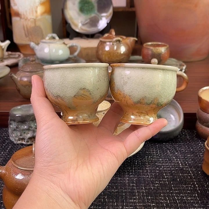 中白泥高脚主人杯茶杯