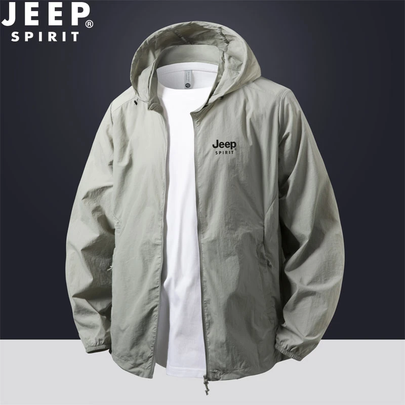 吉普防晒衣男夏季冰丝薄款空调服透气可拆卸帽速干户外防晒服外套