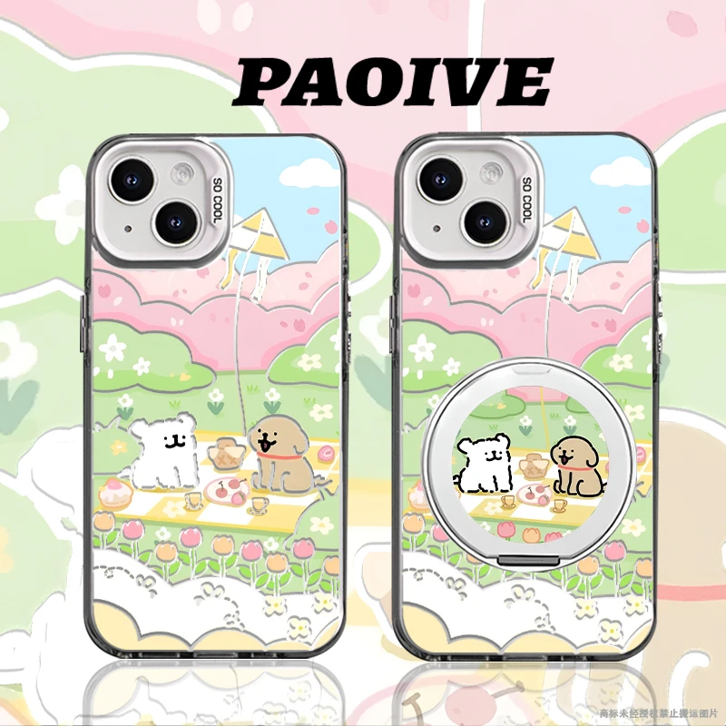 适用苹果华为vivo一加iPhone14小米三星线条小狗防摔彩银手机壳