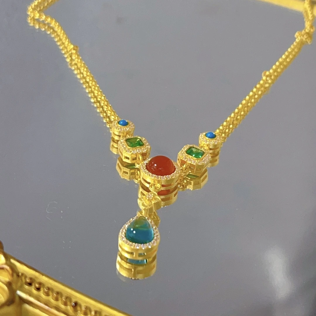 足金999可调节坠链水滴复古宫廷古法黄金套链5G精工附加328
