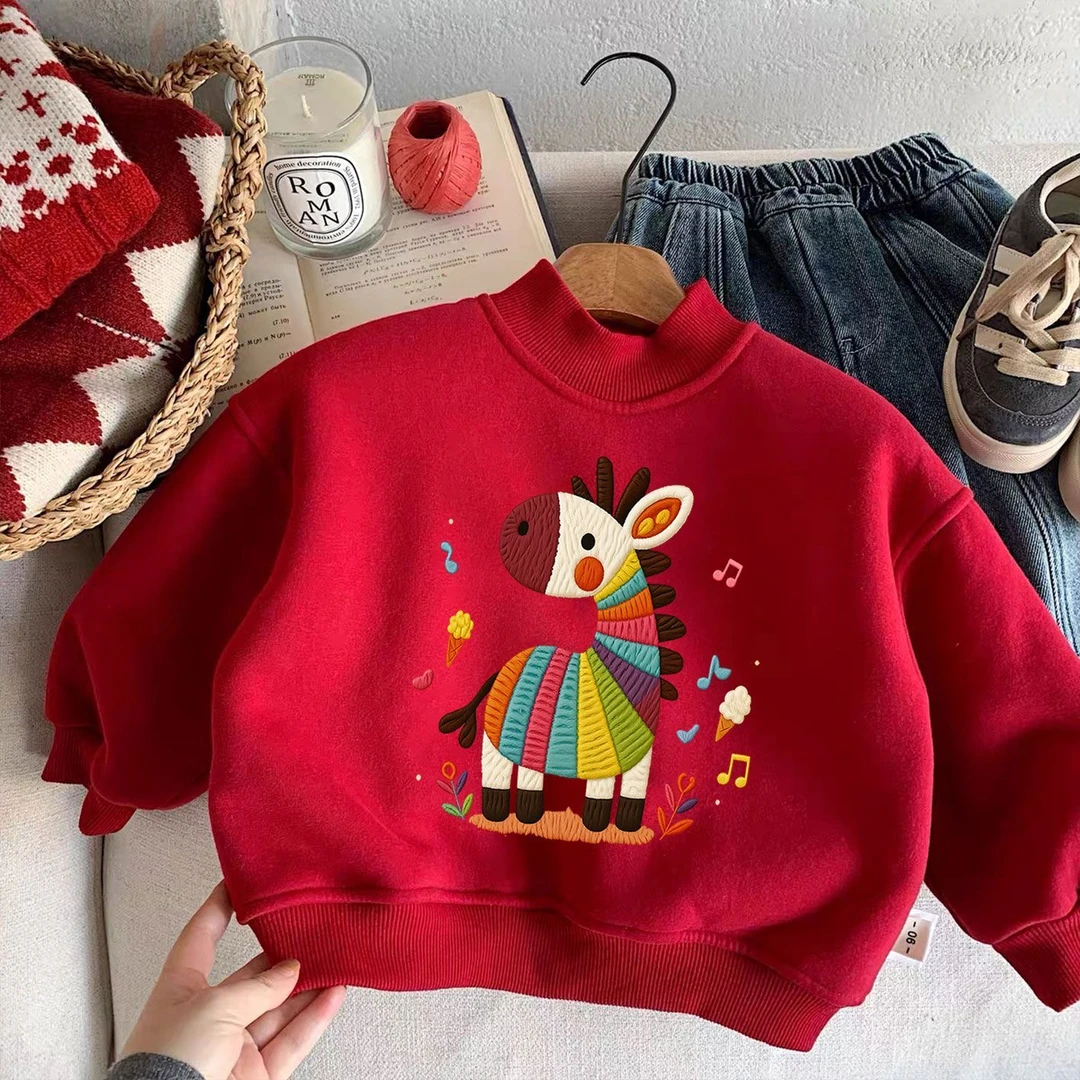 2026马年本命年男女童加绒卫衣新年过年服春秋冬季儿童衣服新款潮