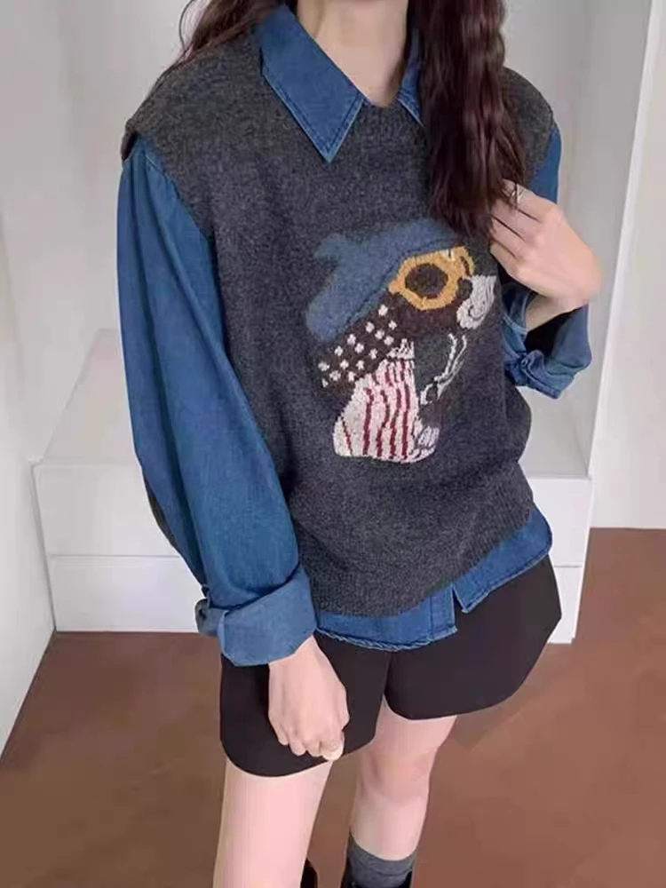 13156#2026冬季新款小狗卡通圆领套头针织马甲背心元气叠穿无袖