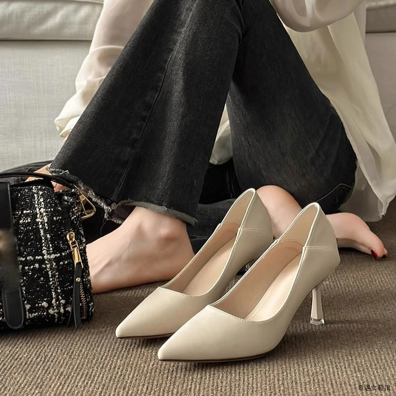 【首件立减】2025夏季新韩版纯色裸色尖头软皮时尚优雅法式轻奢风格