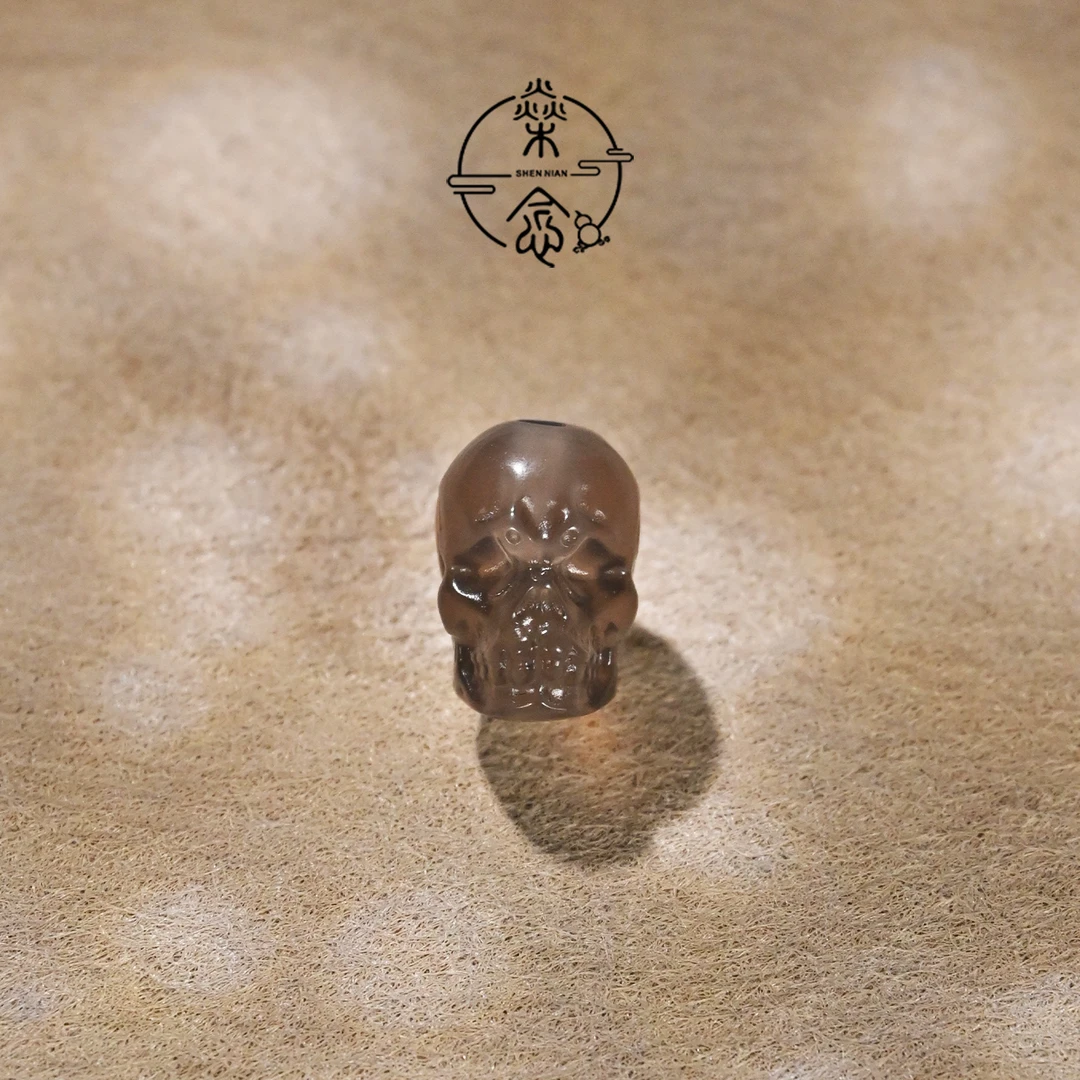 天然灰玛瑙雕刻骷髅头星月108文玩手串手持DIY配饰配珠顶珠散珠