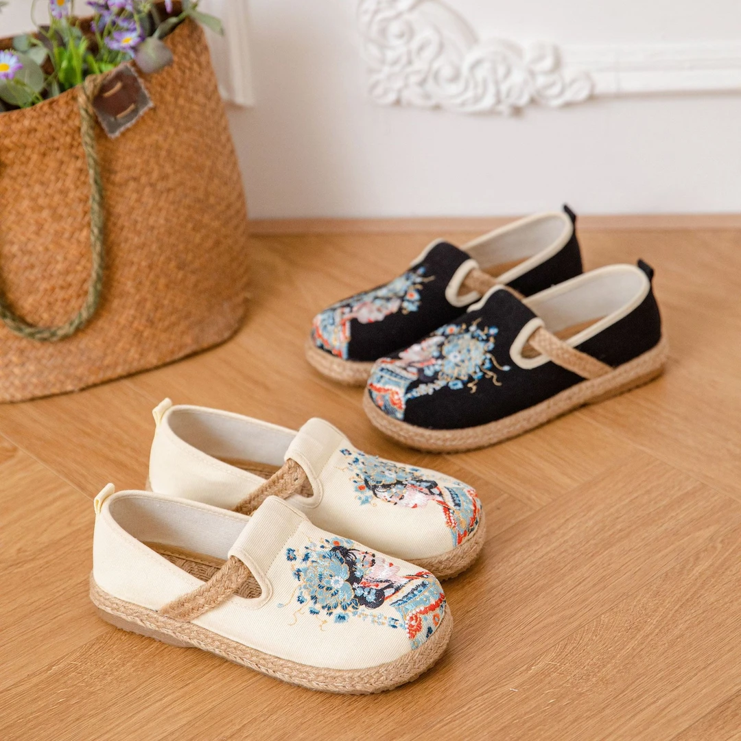 {美人脸}绣花纯手工老北京布鞋牛筋底古装半拖平底民族风休闲