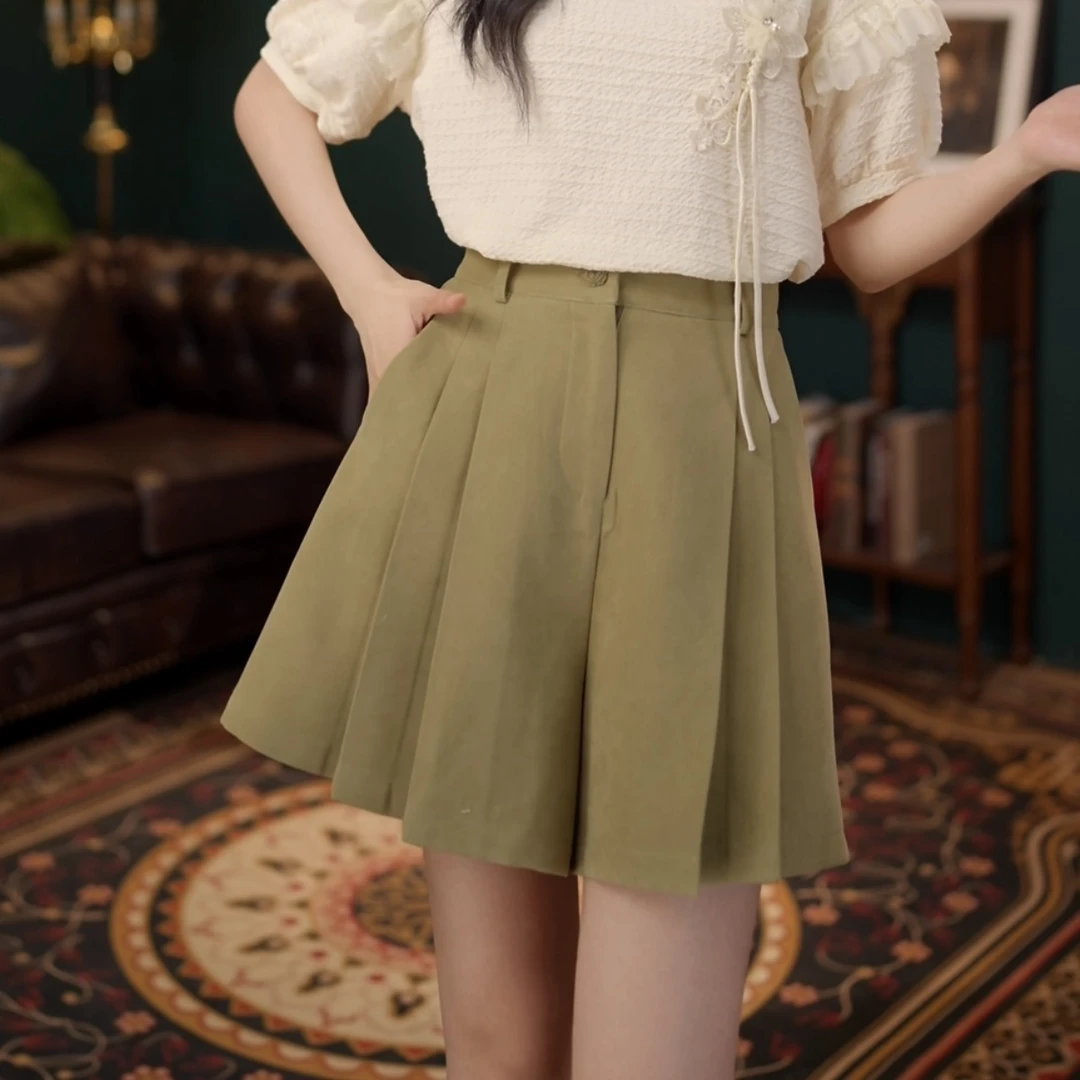 琦琦【青提糯糯】温柔风短裙女夏季奶茶色高腰A字显瘦裤裙YF1102583