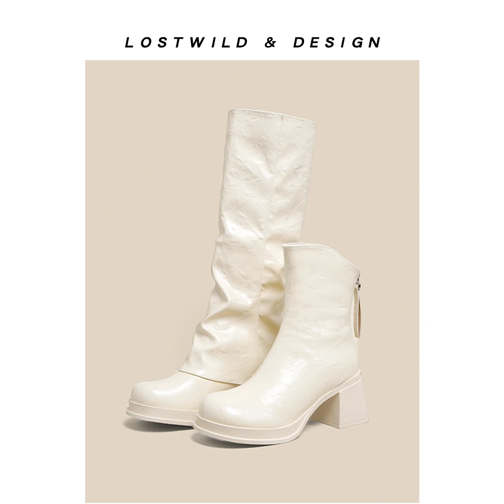 LOSTWILD法式长筒瘦瘦靴女2025秋冬新款厚底防水台可拆两穿时装靴