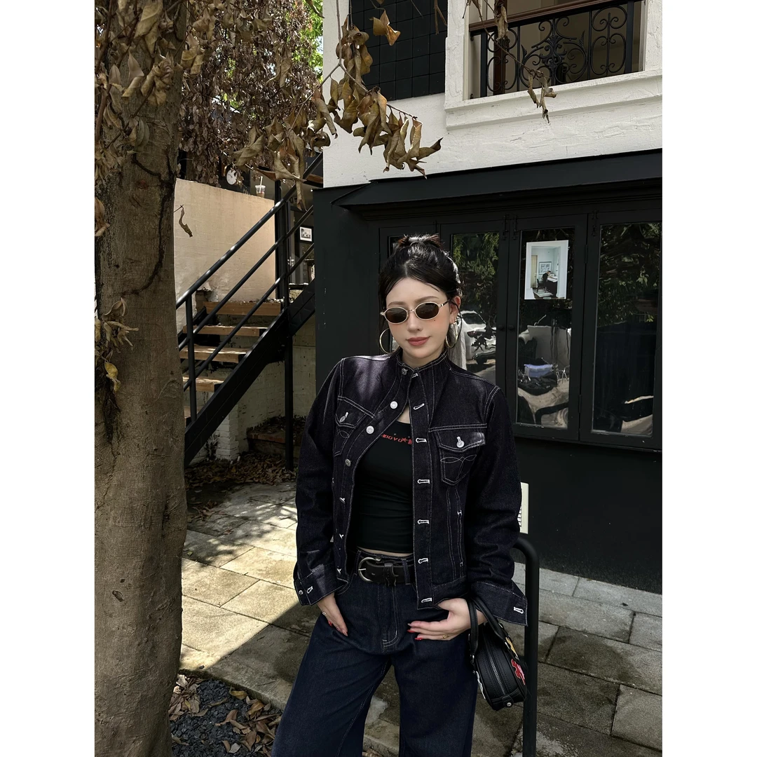 Li Napping微胖美式复古牛仔外套宽松显瘦设计感休闲夹克上衣