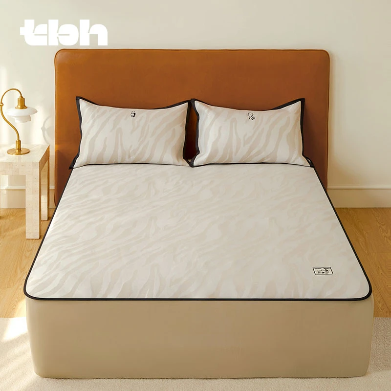 tbh野兽派家居熊猫嘭嘭冰丝凉席三件套单双人空调席夏季席子