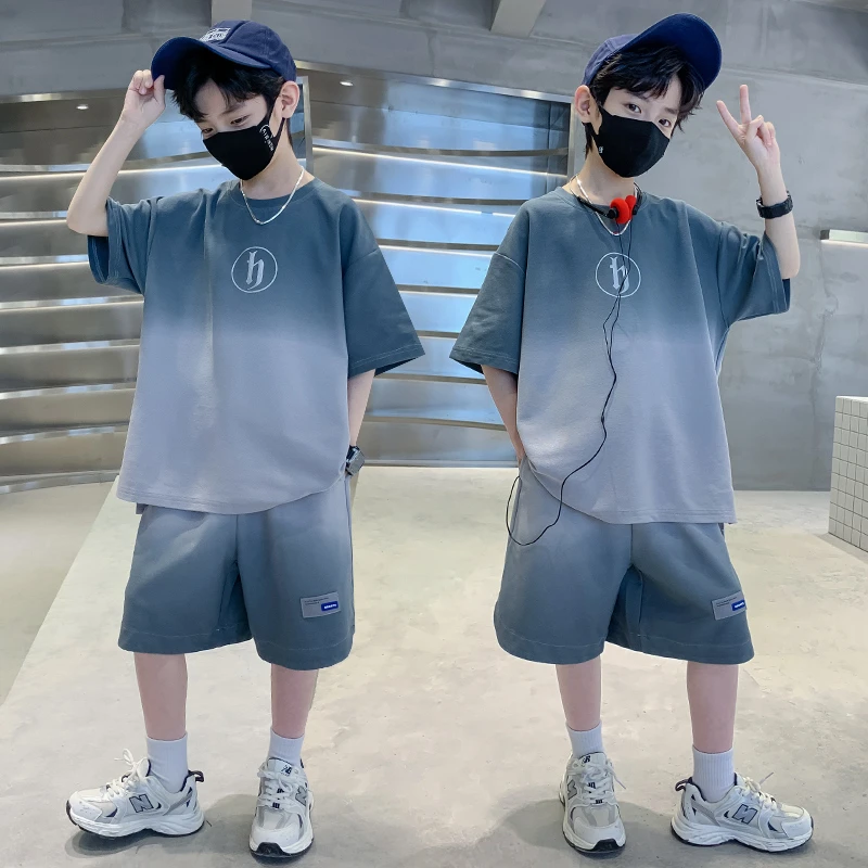 【品牌】男童中大童夏季新款韩版扎染渐变儿童薄款短袖洋气时尚套装