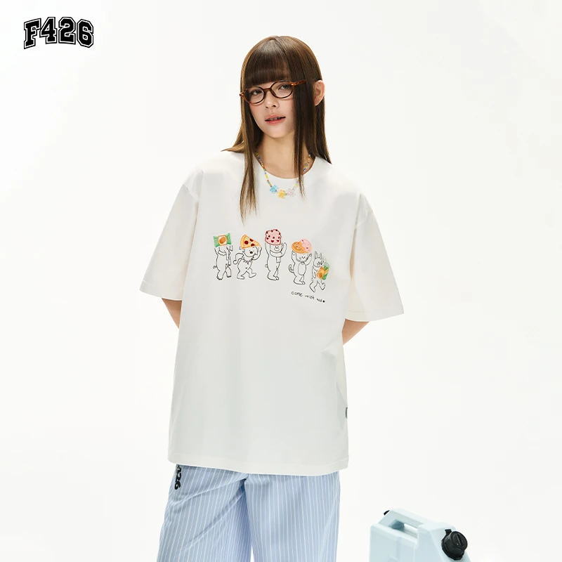 F426潮牌夏季新款痞帅美式显瘦t恤刺绣圆领T恤宽松短袖上衣6981