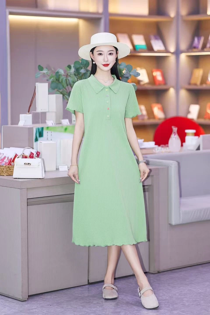 25最爆10款甜美木耳花边显瘦大码时尚女装气质翻领短袖连衣裙夏季