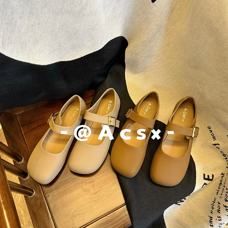 【阿茶】舒适取向~2025春季新款真皮软底软面圆头一字带单鞋女