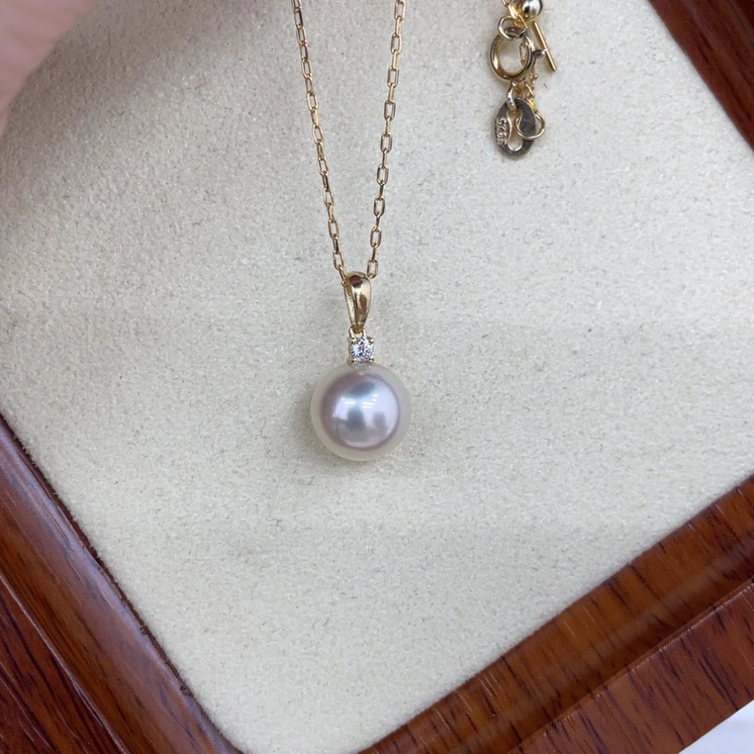 吊坠(赠链)海水珍珠18K金镶嵌8/9毫米天女
