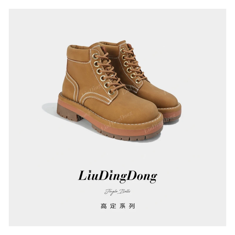 【刘叮咚女鞋】复古英伦风ins潮酷粗跟圆头厚底马丁靴 A2103