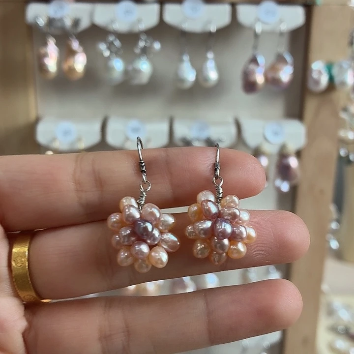 淡水珍珠银S925镶嵌耳饰