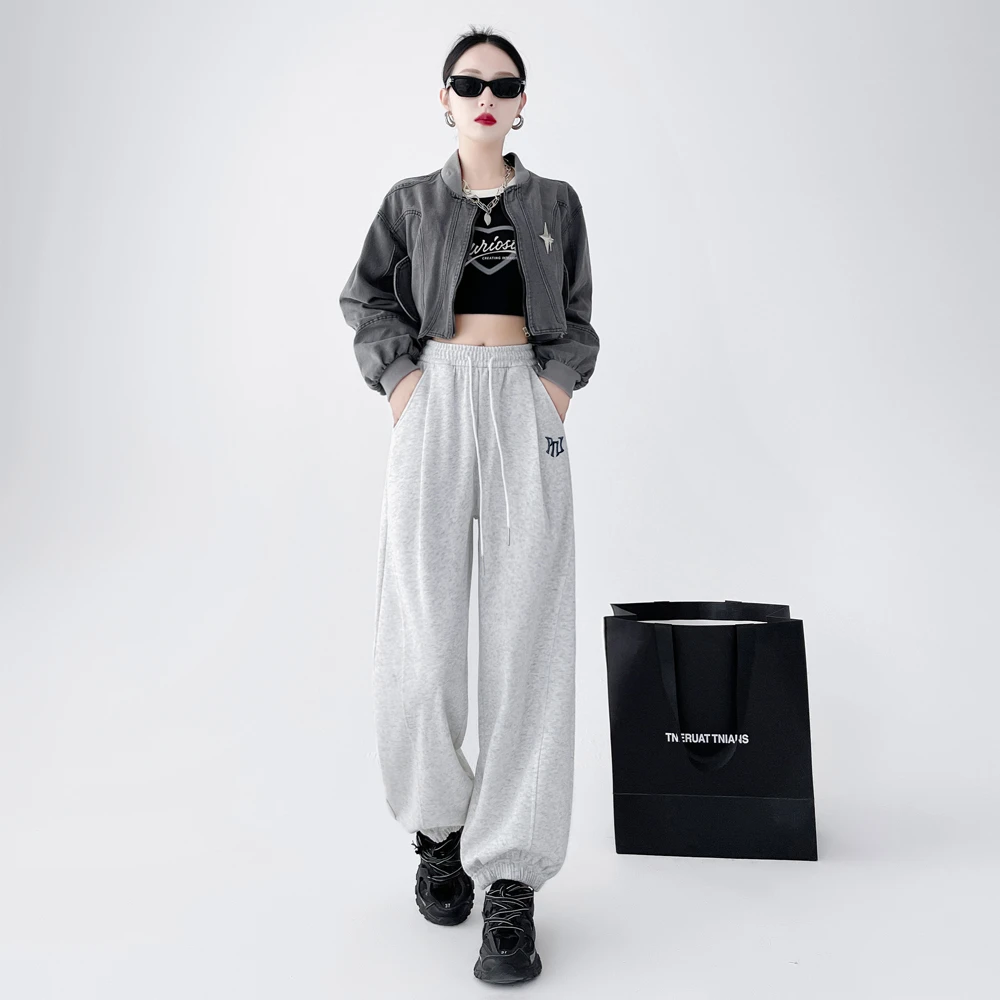 PNJ秋冬男女款加绒香蕉裤休闲宽松舒适束脚针织弯刀裤