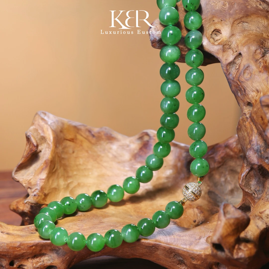 高定天然和田玉碧玉满绿大满串珠链JJBF0619006