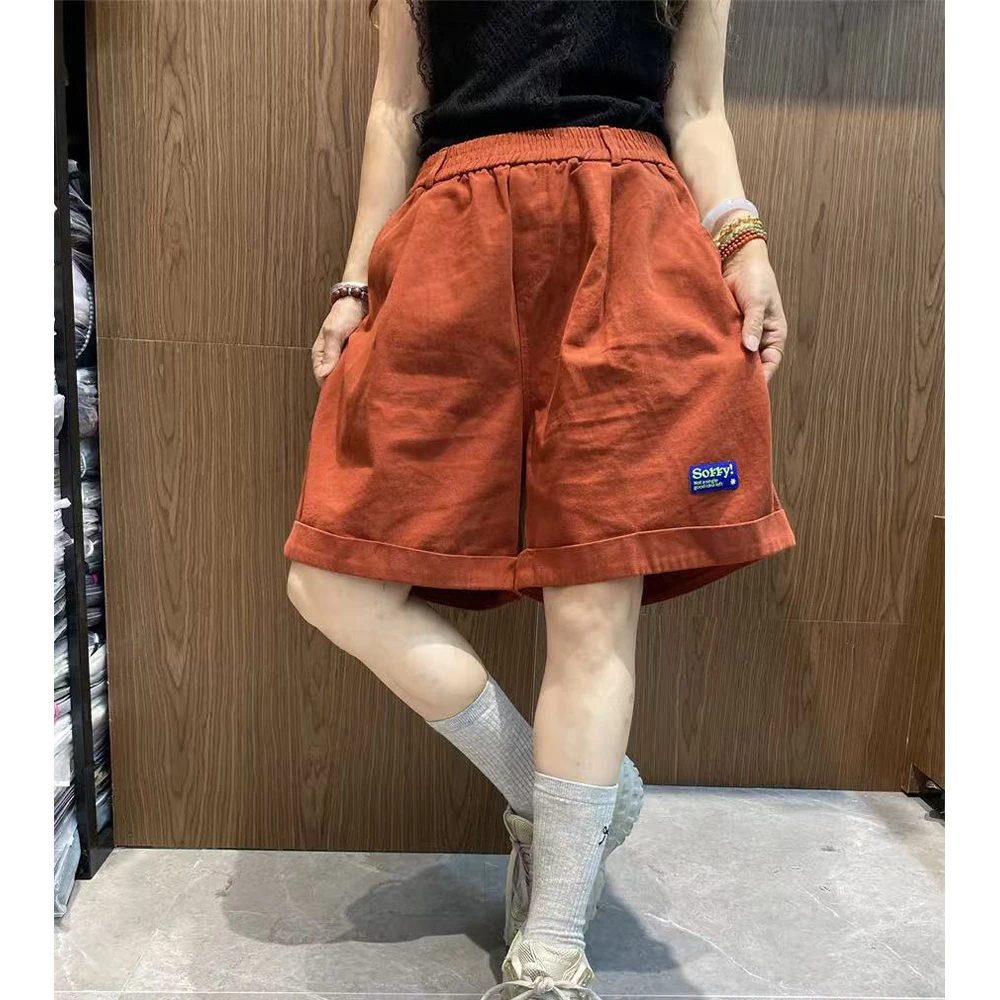 夏季新款时尚百搭休闲裤宽松纯色潮流大口袋女士五分裤【短裤587】