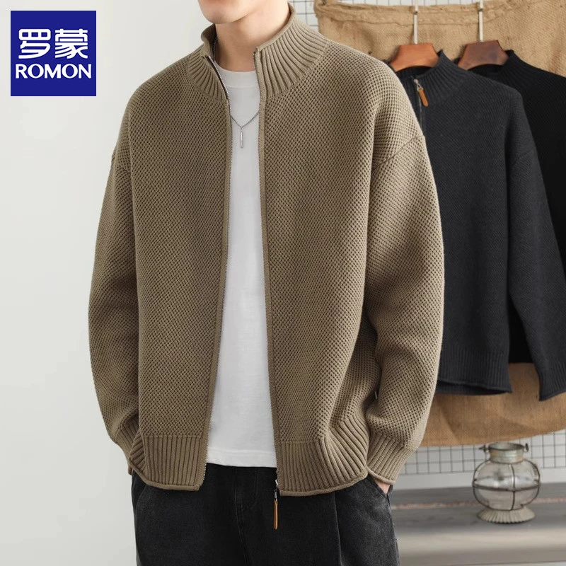 罗蒙针织衫男士秋冬季新款休闲外套潮牌高级感宽松开衫毛衣男装
