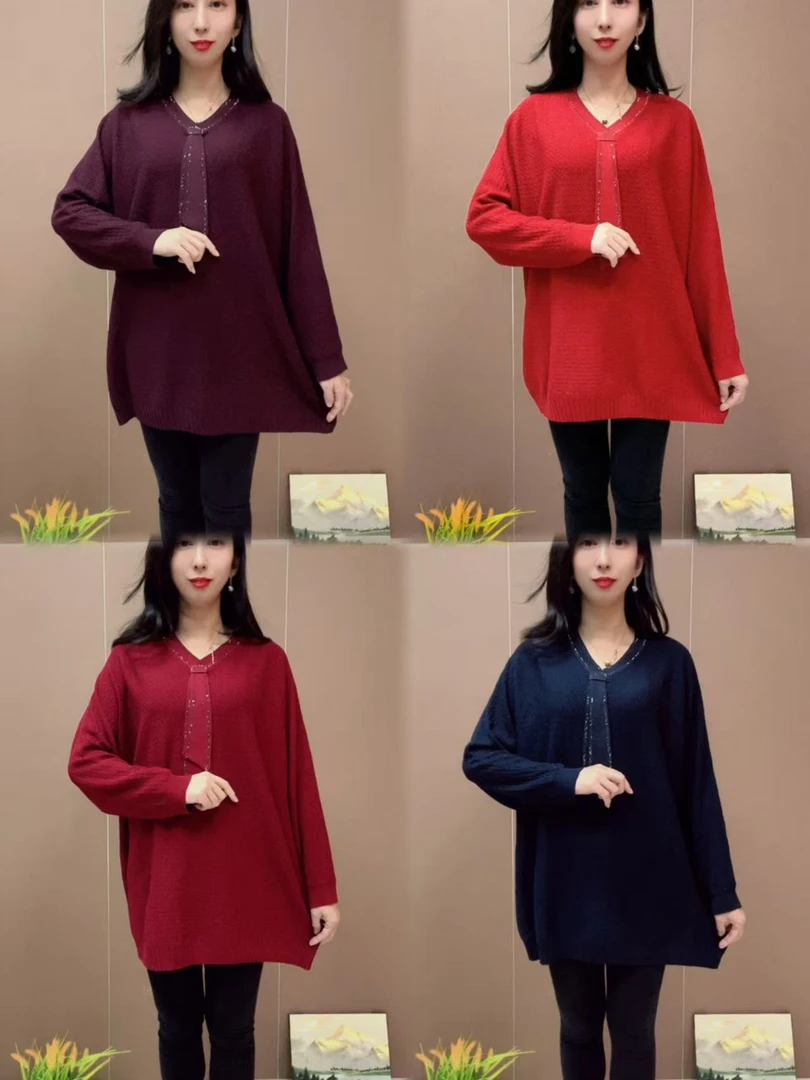 新款宽松飘带领针织衫1-6款2025