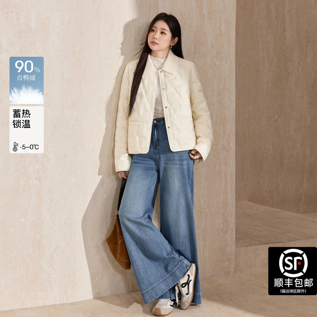 蓝语蓝语大码女装拼接针织领轻薄2025秋冬新款气质简约百搭外套