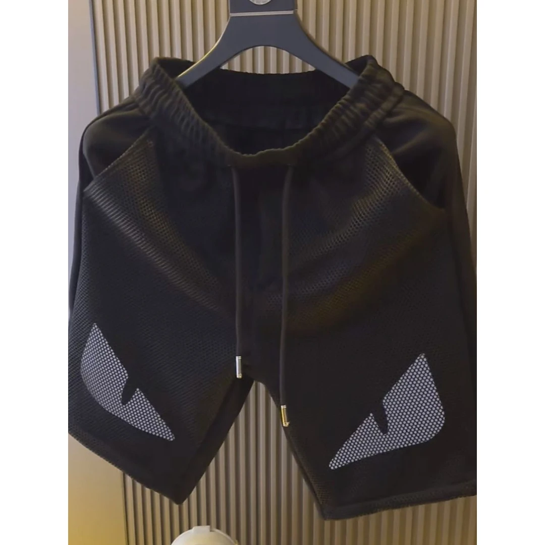 夏季新款运动短裤男款宽松休闲透气直筒型韩版帅气五分彩条纹中腰