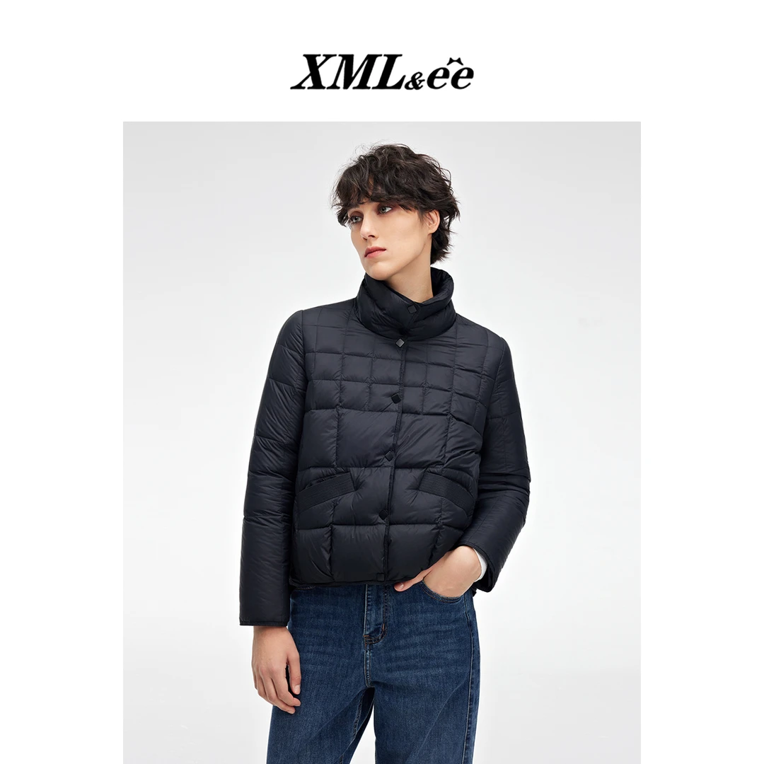 XMLee艾米尔 秋冬黑色立领鹅绒保暖羽绒服 X345Y3721