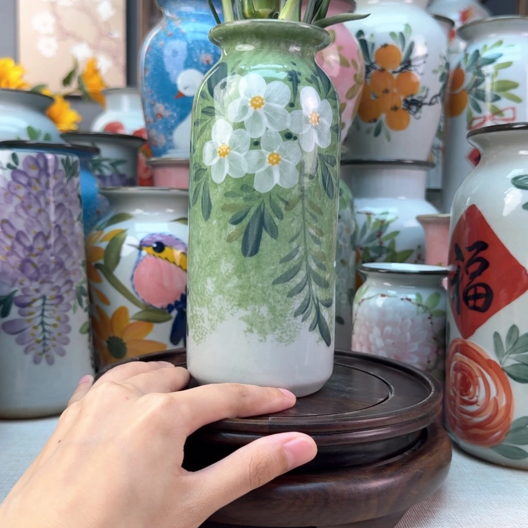 景德镇陶瓷手绘花瓶无孔