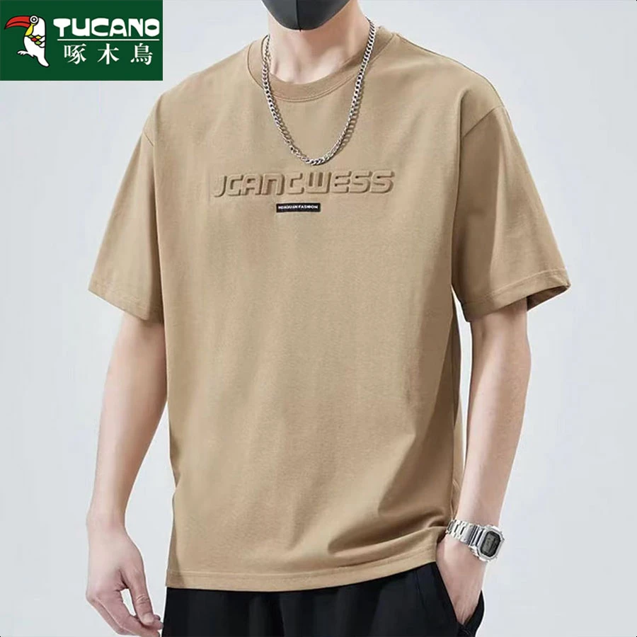 啄木鸟男士短袖t恤韩版宽松休闲港风百搭ins夏季短袖圆领印花半袖