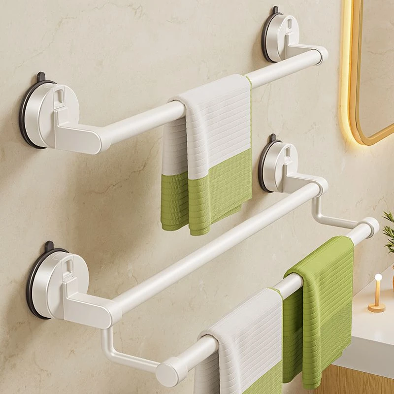 奶油风吸盘毛巾架卫生间免打孔毛巾杆厕所收纳挂杆壁挂浴室置物架