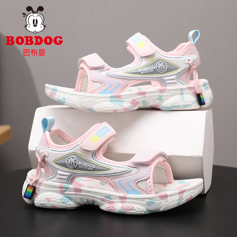 巴布豆童鞋儿童运动凉鞋2025夏新款时尚中大童露趾凉鞋女童沙滩鞋