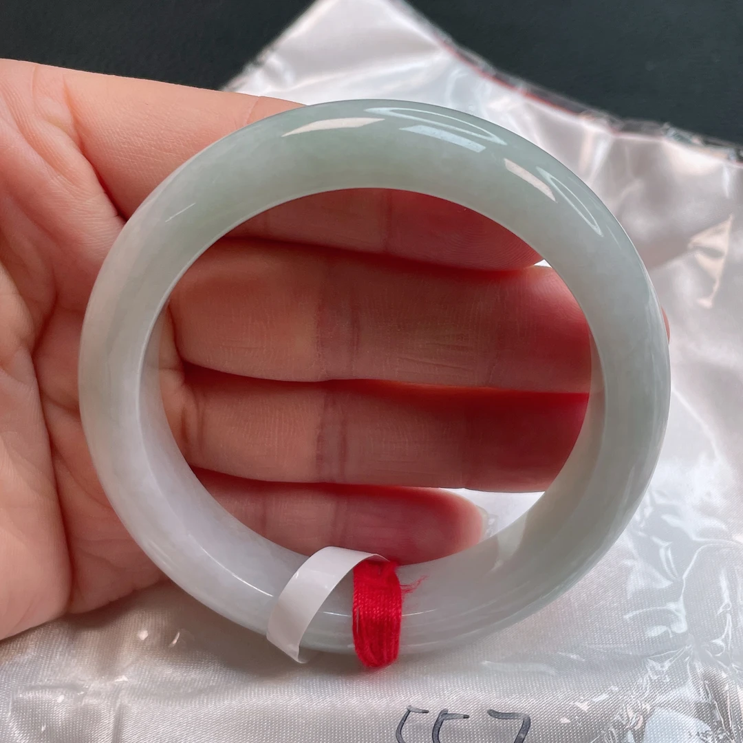 2226缅甸天然翡翠A货55圈水润浅绿宽边手镯时尚百搭款女款精美