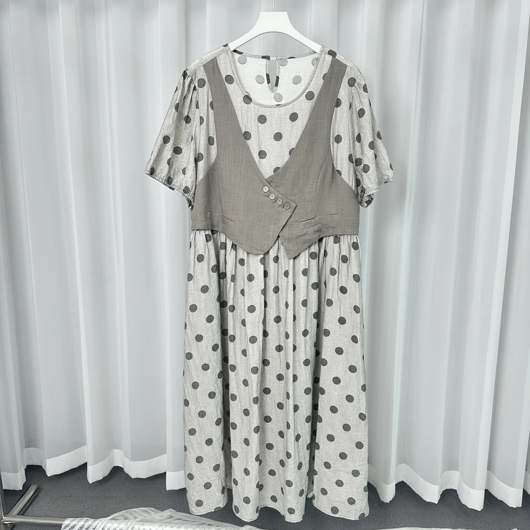 【戛娜】T夏季设计师款高腰波点连衣裙-5079