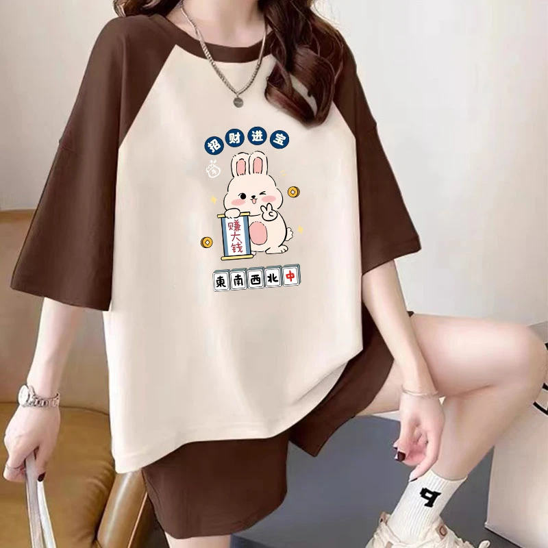 卡通休闲运动服套装女夏季大码宽松显瘦韩版时尚短袖短裤两件套潮