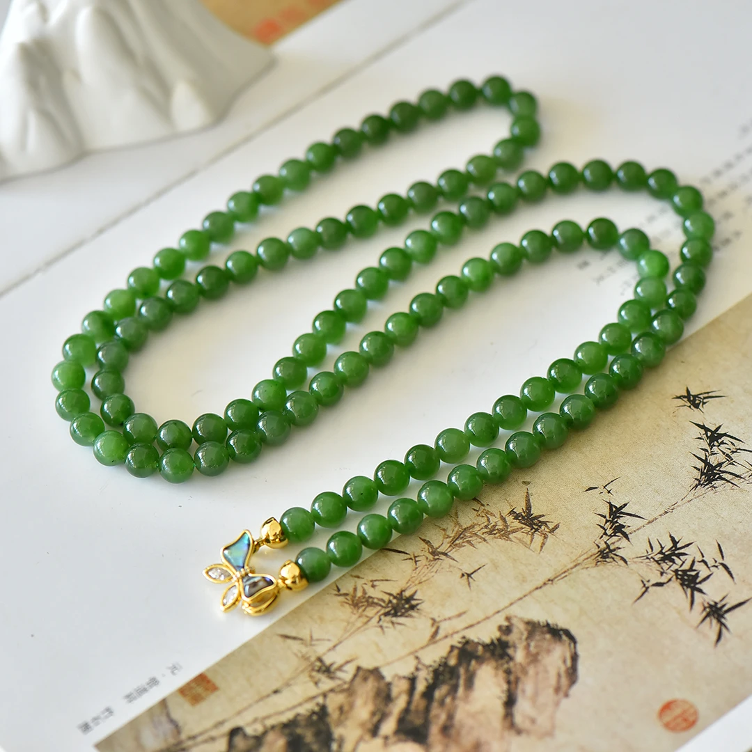 D904天然和田玉碧玉 8mm约 时尚大方项链