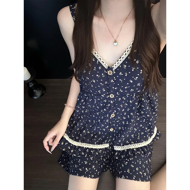 【甜美小碎花】吊带睡衣女款夏季新款背心短裤两件套家居服套装