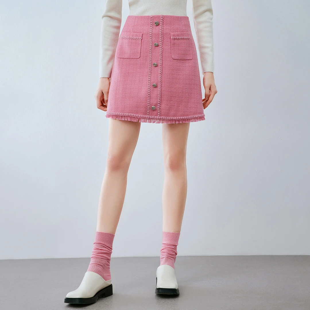 【芊芊专属】气质高腰半身裙子高级感2024秋款流苏小香风A字短裙