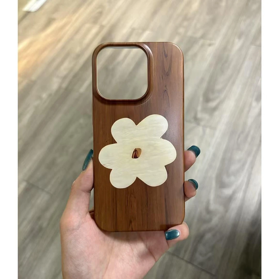 奥菲顿复古木纹花朵菲林硬壳适用苹果16手机壳iPhone15大孔14磨砂