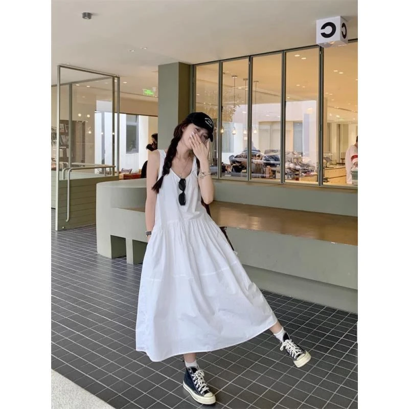 2025夏季度假纯棉连衣裙插兜口袋设计感宽松a字连衣裙夏季遮肉