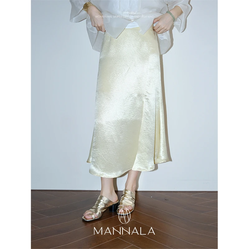 MANNALA丨“灵动裙”静奢优雅三醋酸缎面开叉半身裙 Q9130