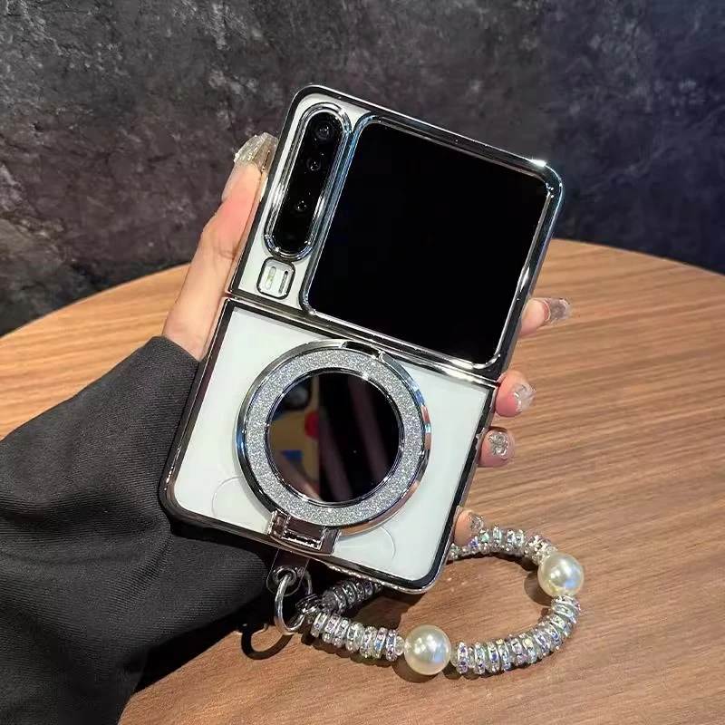 适用华为purax手机壳创意补妆镜子支架奢华女款手链全包高级感潮