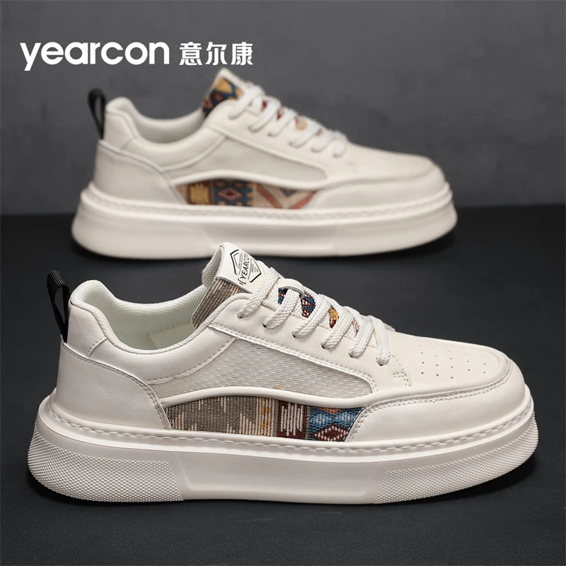 意尔康男鞋2025新款秋季爆款网面透气厚底小白鞋男士运动休闲板鞋