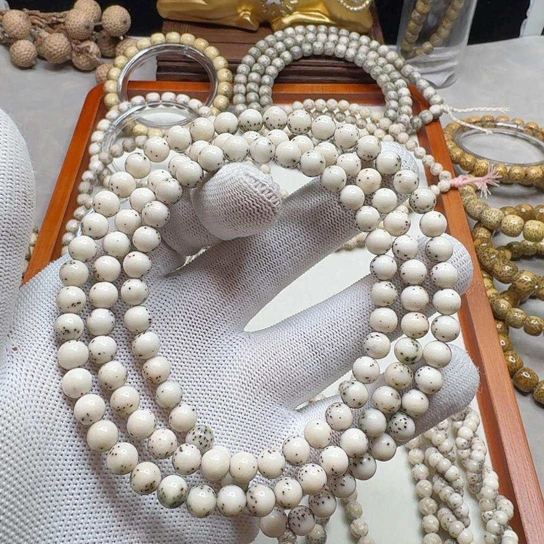 星月菩提手串石玉料7/7瓷白料半壁留白小细星多圈