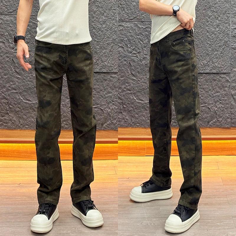 秋冬拉链小直筒迷彩牛仔裤美式直筒宽松男士高街风潮流韩版痞帅裤